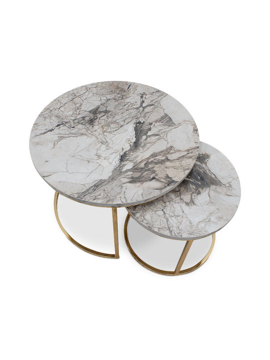 Rund Satztisch-Set Gary Holz Beige Marble effect 2Stück B65xT65xH44cm