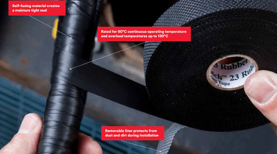 3M Selbstvulkanisierend Isolierband 19mm x 9.15m Scotch 23 Schwarz