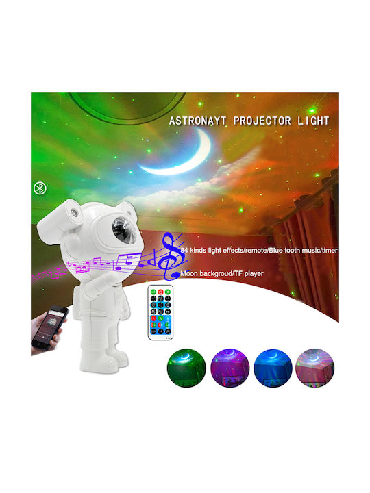 Lumini LED Rotativ Lampă de proiecție pentru copii Astronaut cu Proiecție de Stele Alb 24εκ.