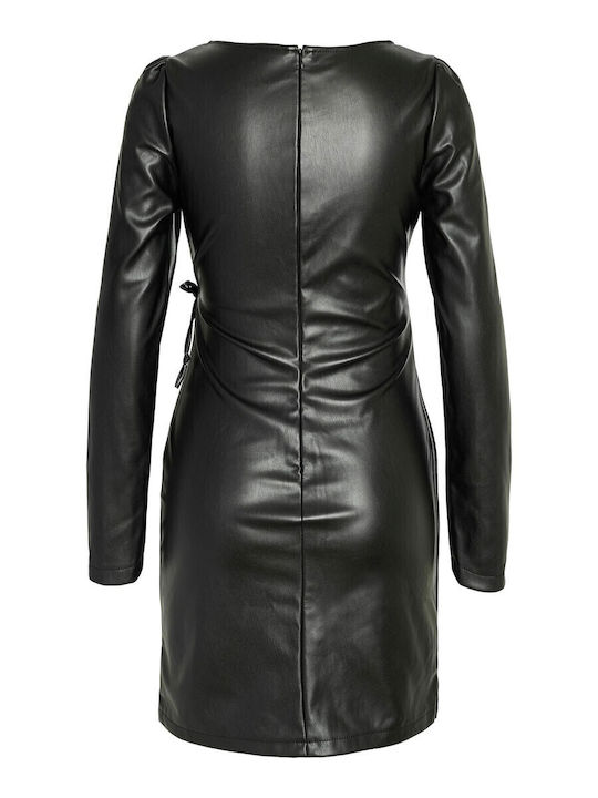 Rochie Mini Piele Wrap-Around Neagră