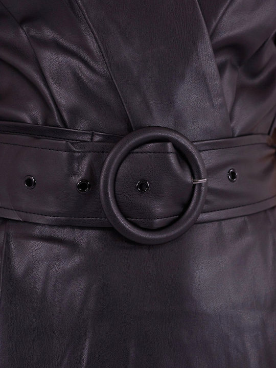 Mini Evening Leather Wrap Black Dress