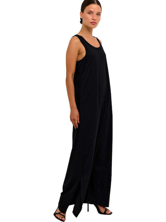 Kaffe Sommer Maxi Abendkleid mit Schlitz Schwarz