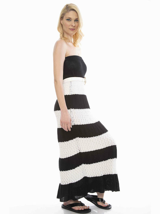 Raffaella Collection Καλοκαιρινό Maxi Φόρεμα Πλεκτό Μαύρο