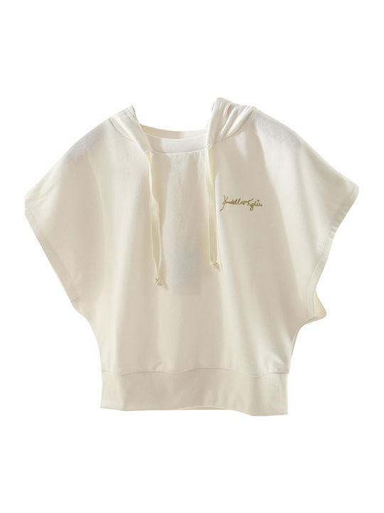 Women's Summer Crop Top Cotton Short Sleeve with Hood Beige