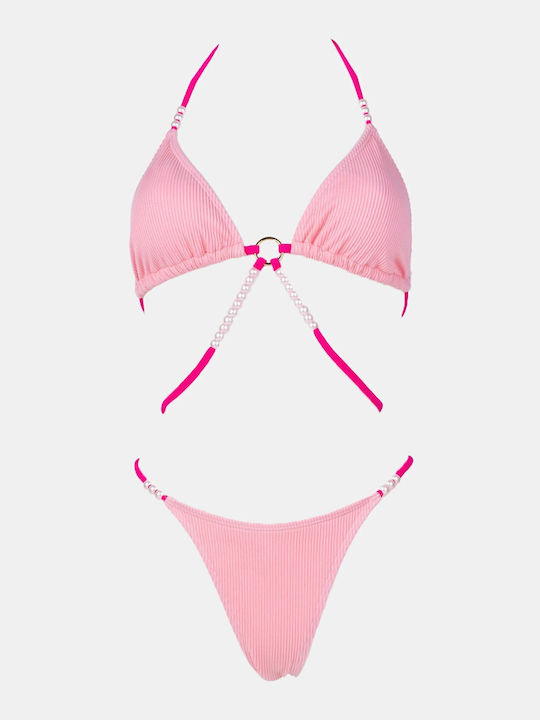 Set Bikini Τριγωνάκι & Brazil Ψηλόμεσο Ροζ