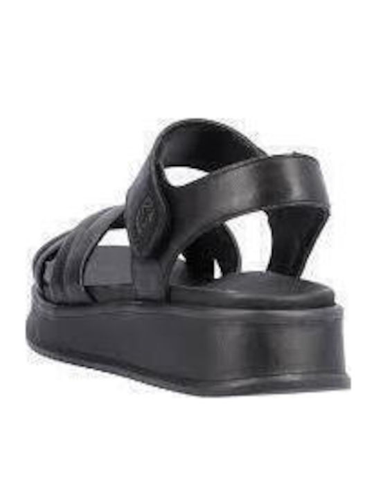 Leather Women's Flat Sandals Navy Blue