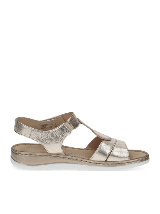 Leather Women's Flat Sandals Anatomic in Gold Color