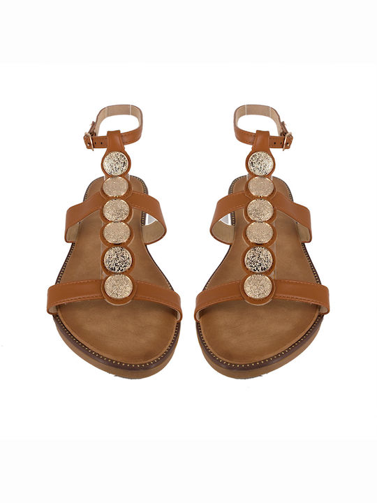 Malesa Women's Flat Sandals with Strap in Gold Color