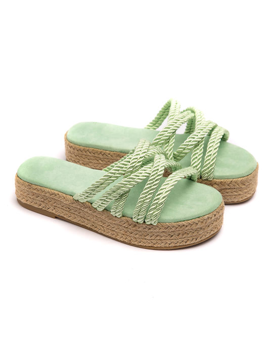 Malesa Women's Flat Sandals Flatforms in Green Color