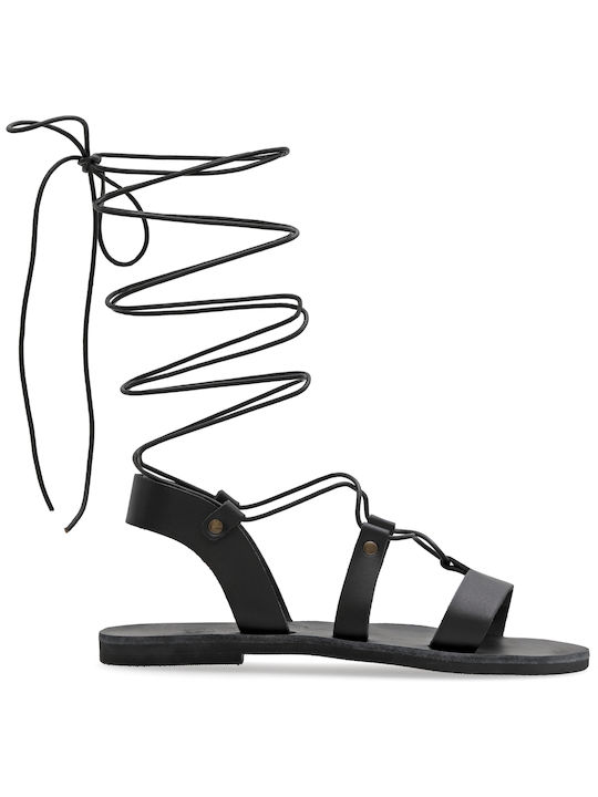 Leder Damen Flache Sandalen in Schwarz Farbe