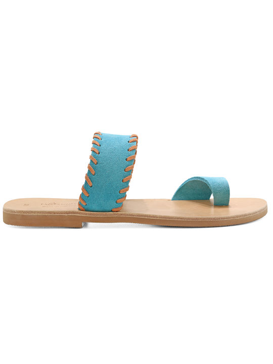 Leather Women's Flat Sandals Turquoise