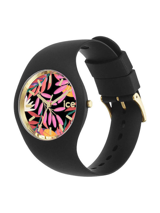 Ice Flower Watch with Black Rubber Strap