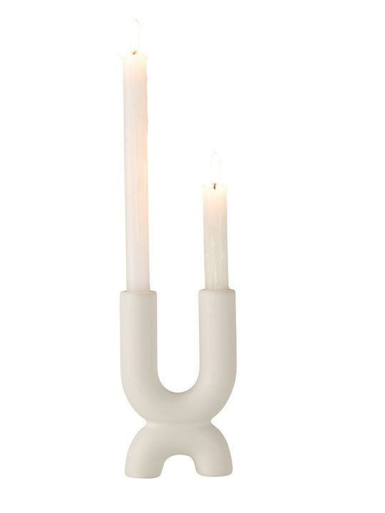 Jolipa Candle Holder Ceramic 2 Seats in White Color 11x3.5x17.5cm 1pcs