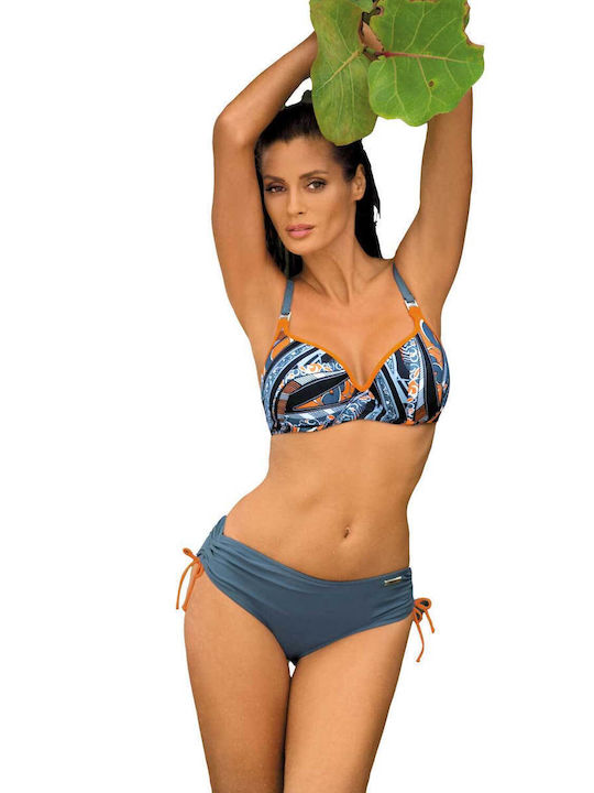 Marko Padded Underwire Bikini Set Bra & Slip Bottom with Adjustable Straps Grey Orange