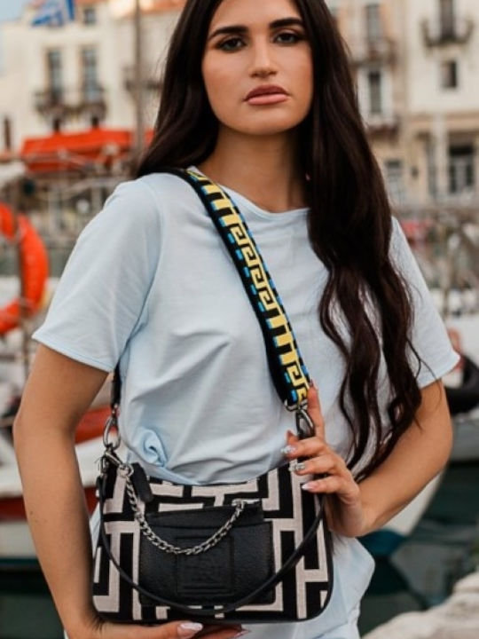 Dione Δερμάτινη Γυναικεία Τσάντα Ώμου Beige/Black