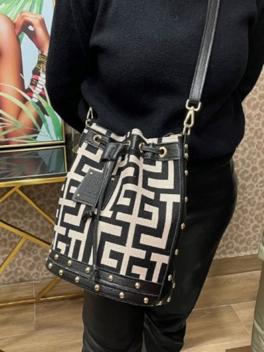 Nefeli Δερμάτινο Γυναικείο Πουγκί Ώμου Beige/Black
