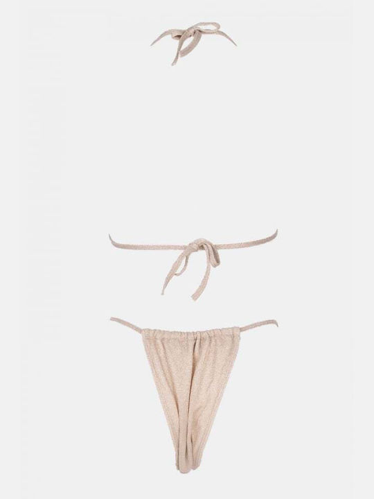 Set Bikini Triangle with Removable Padding and Brazil High Waist Beige