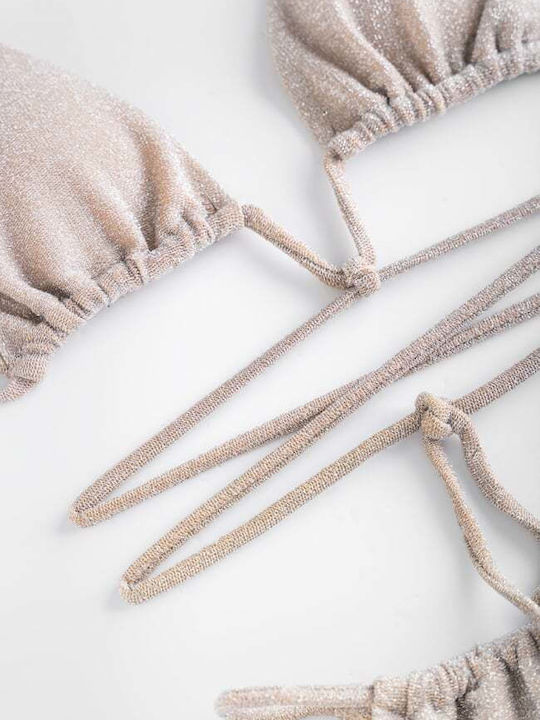 Set Bikini Triunghi & Brazilia Talie Înaltă Bej