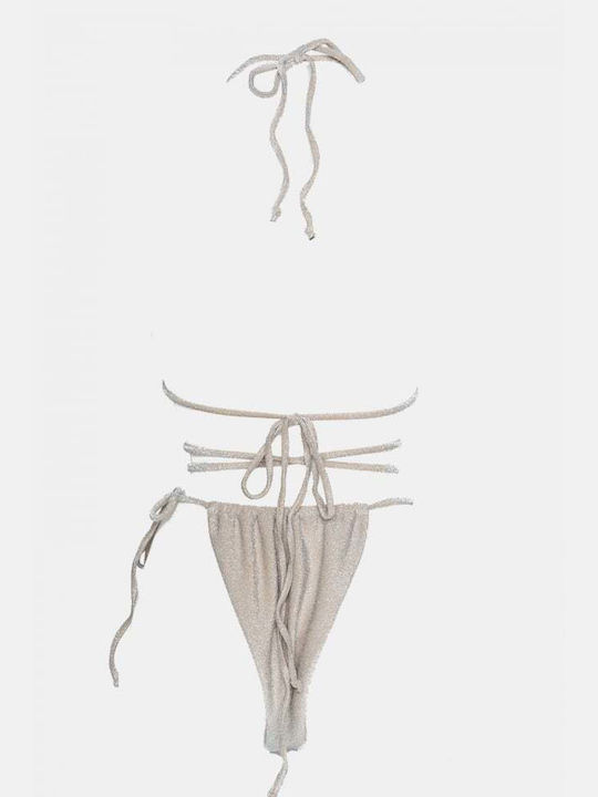 Set Bikini Triunghi & Brazilia Talie Înaltă Bej