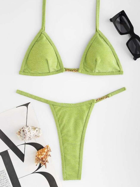 Set Bikini Triunghi Cu Burete Detașabil Și Șir De Caractere Talie Înaltă Verde
