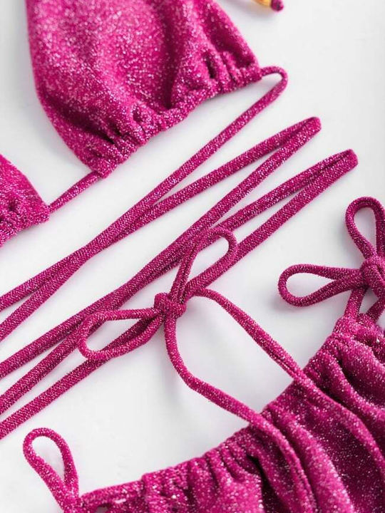 Set Bikini Triunghi & Brazilia Talie Înaltă Fuchsia