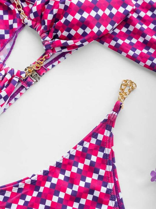 Set Bikini Set De Bikini Triunghi Cu Burete Detașabil & Brazilia Talie Înaltă Fuchsia