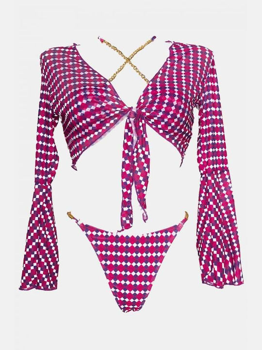 Set Bikini Set De Bikini Triunghi Cu Burete Detașabil & Brazilia Talie Înaltă Fuchsia