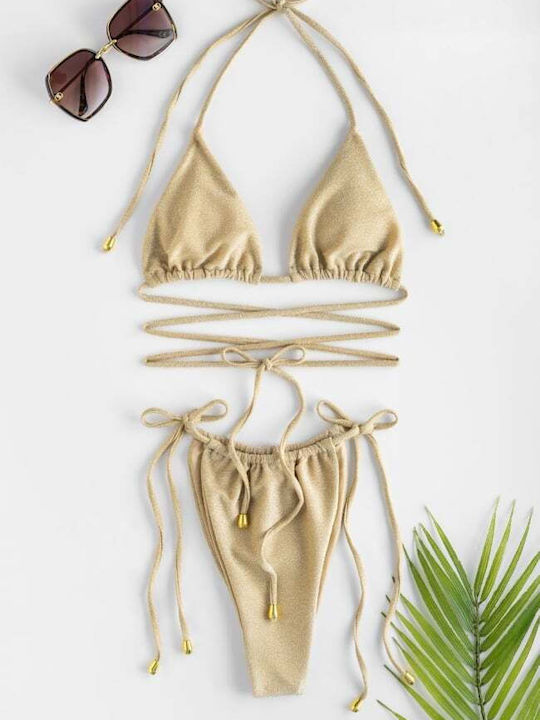 Bikini Set Triangle Top & Brazil High Waist Beige