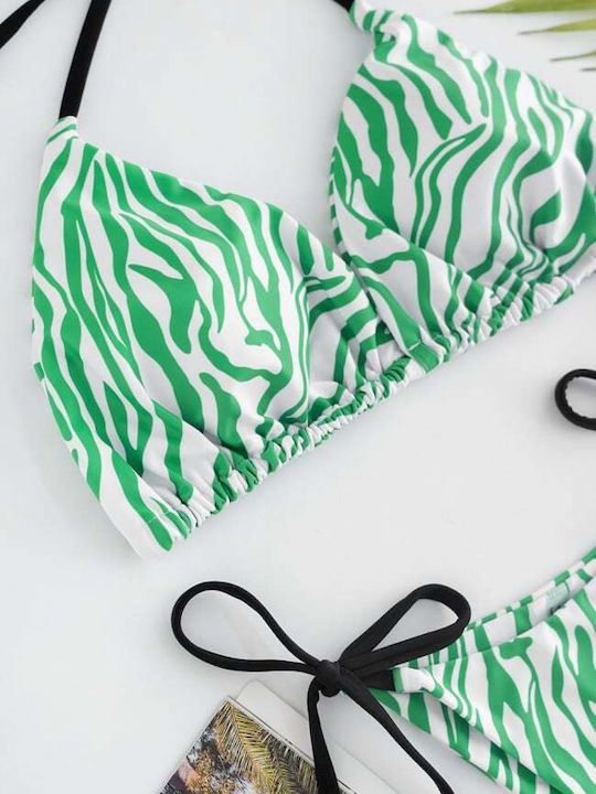 Set Bikini Dreieck mit Abnehmbarer Verstärkung Animal Print Grün