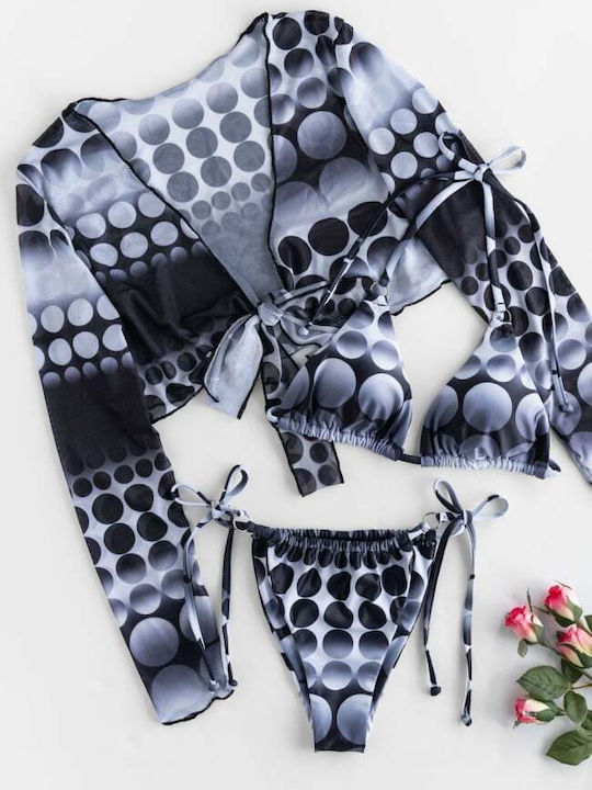 Set Bikini 3 Pieces Triangle with Removable Padding Polka Dot Black