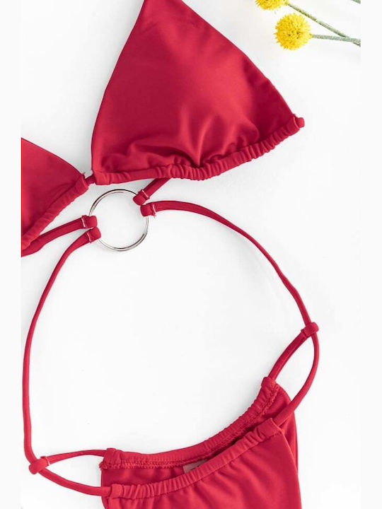 Set Bikini Dreieck mit Abnehmbarer Verstärkung Hohe Taille Rote