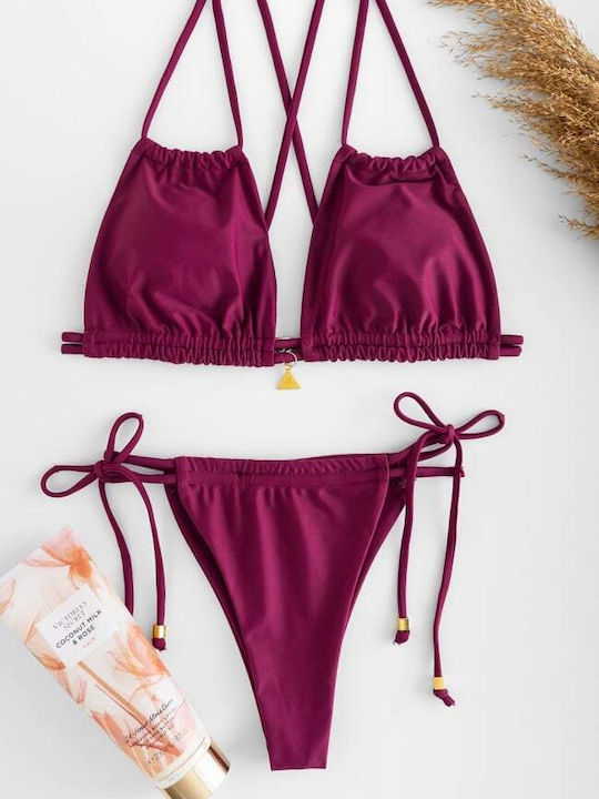 Set Bikini Triangle with Removable Padding and Brazil High Waist Burgundy