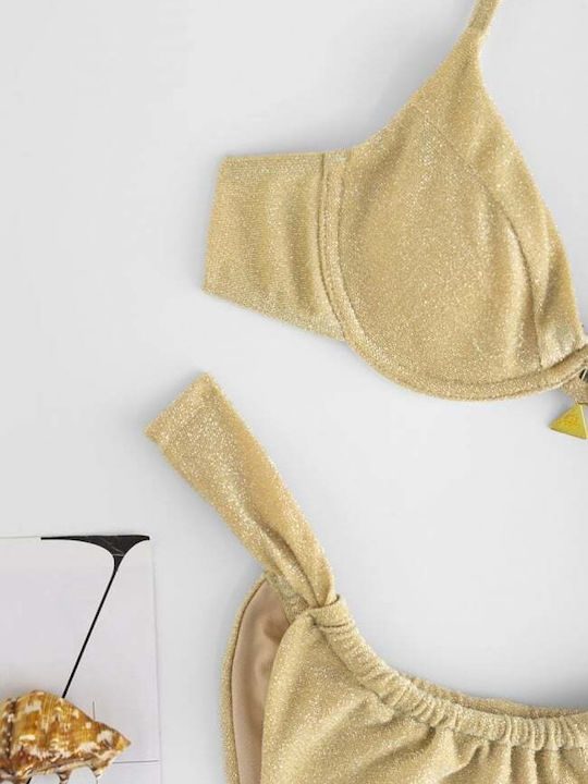 Set Bikini mit Abnehmbare Verstärkung Brasilien Hohe Taille Beige