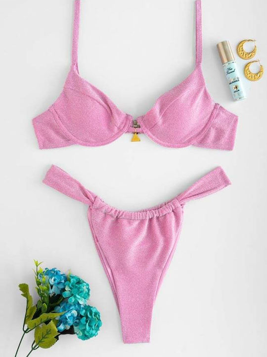 Bikini Set with Removable Padding Brazil High Waist Pink