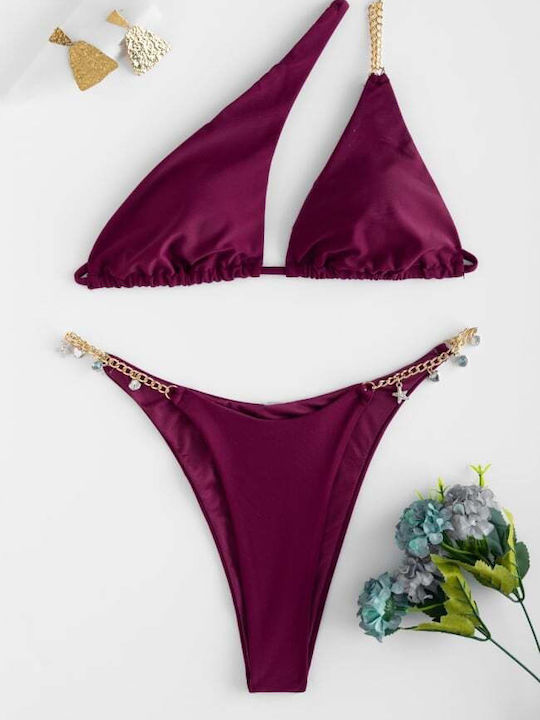 Set Bikini Triangle with Removable Padding and Brazil High Waist Burgundy
