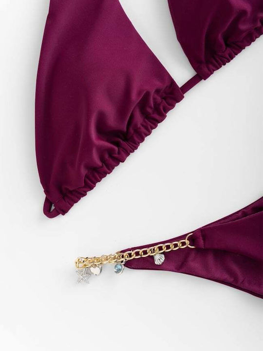 Set Bikini Triangle with Removable Padding and Brazil High Waist Burgundy
