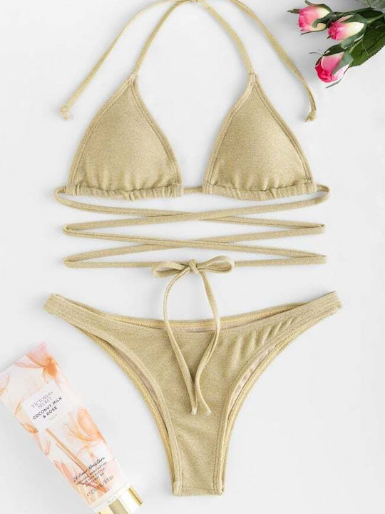 Set Bikini Set De Bikini Triunghi Cu Burete Detașabil Bej