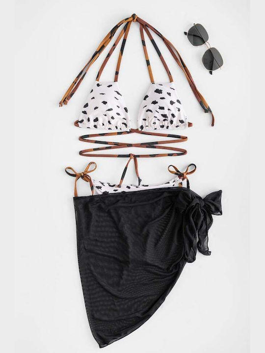 Set Bikini 3 Stücke Dreieck Animal Print Weiß