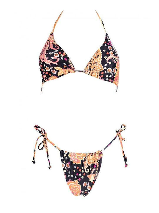Set Bikini 3 Pieces Triangle with Removable Padding Brazil Floral Orange