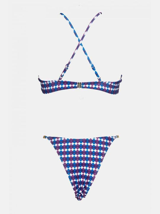 Set Bikini 3 Pieces Triangle with Removable Padding and Brazil High Waist Purple