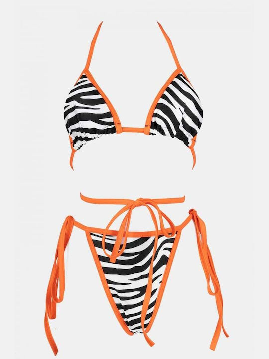 Set Bikini 3 Stücke Dreieck mit Abnehmbarer Verstärkung Animal Print Schwarz