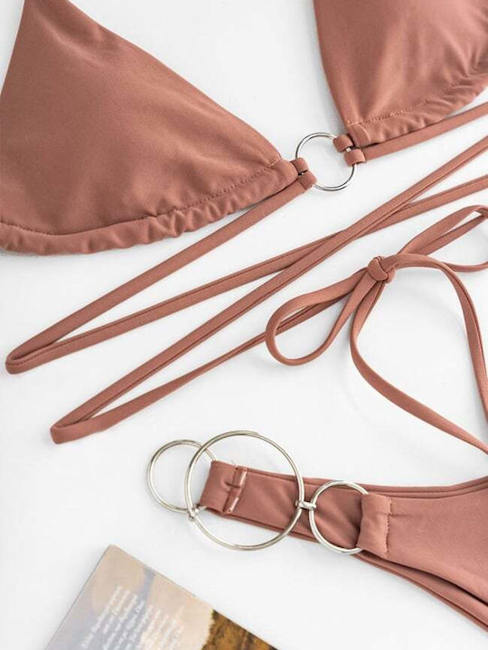 Set Bikini Triunghi Cu Burete Detașabil Roz