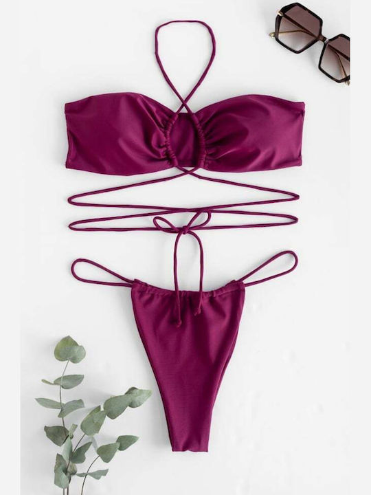 Set Bikini Dreieck & Brasilien Hohe Taille Burgundisch