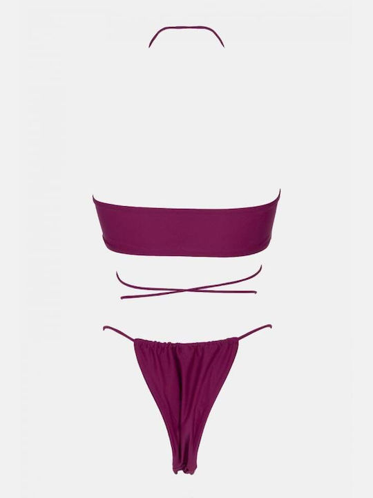 Set Bikini Dreieck & Brasilien Hohe Taille Burgundisch