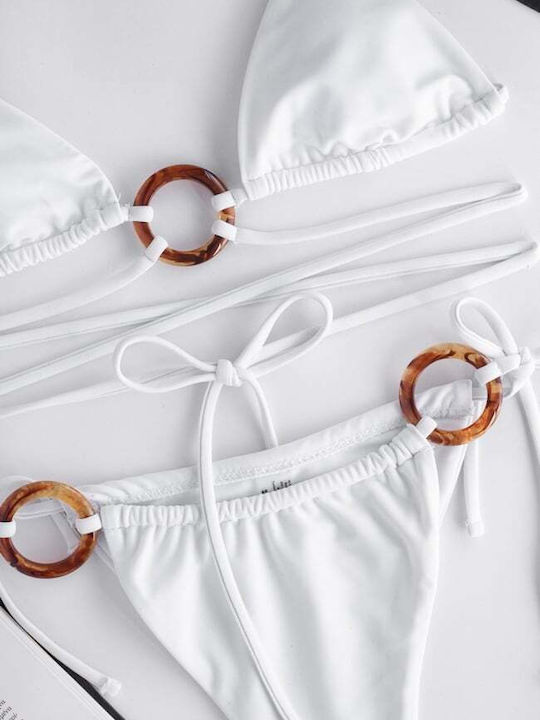 Set Bikini Triunghi Cu Burete Detașabil Și Brazilia Alb