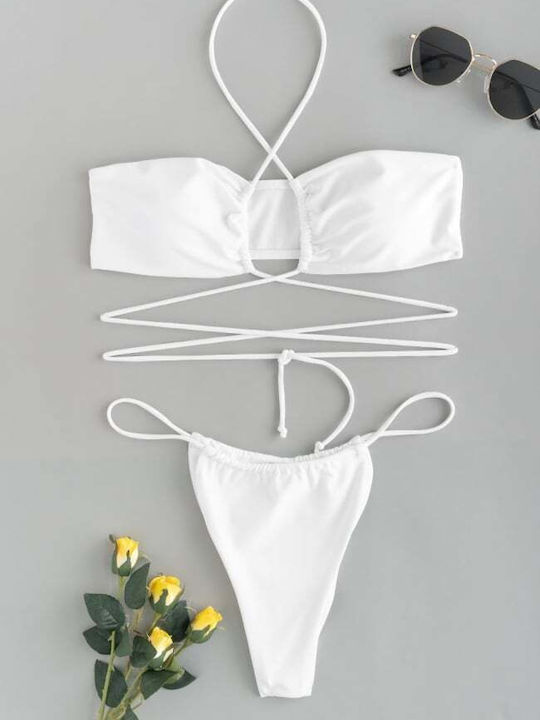 Set Bikini Dreieck & Brasilien Hohe Taille Weiß