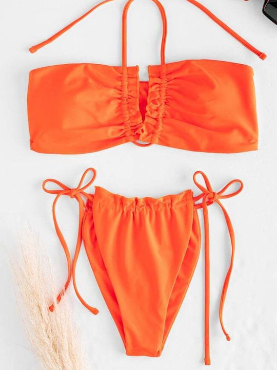 Set Bikini 3 Bucăți Brazilia Talie înaltă Portocaliu
