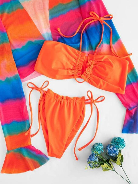 Set Bikini 3 Bucăți Brazilia Talie înaltă Portocaliu