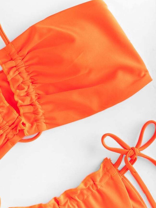 Set Bikini 3 Bucăți Brazilia Talie înaltă Portocaliu