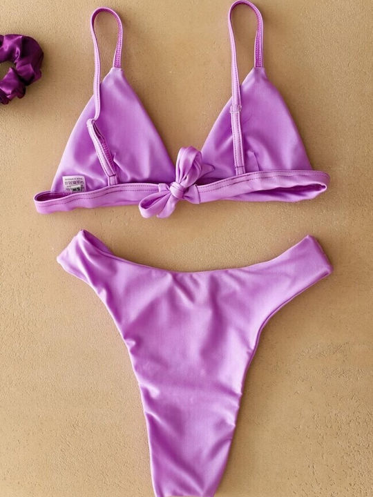 Padded Bikini Set Triangle Top & Brazil Bottom with Adjustable Straps Lilac